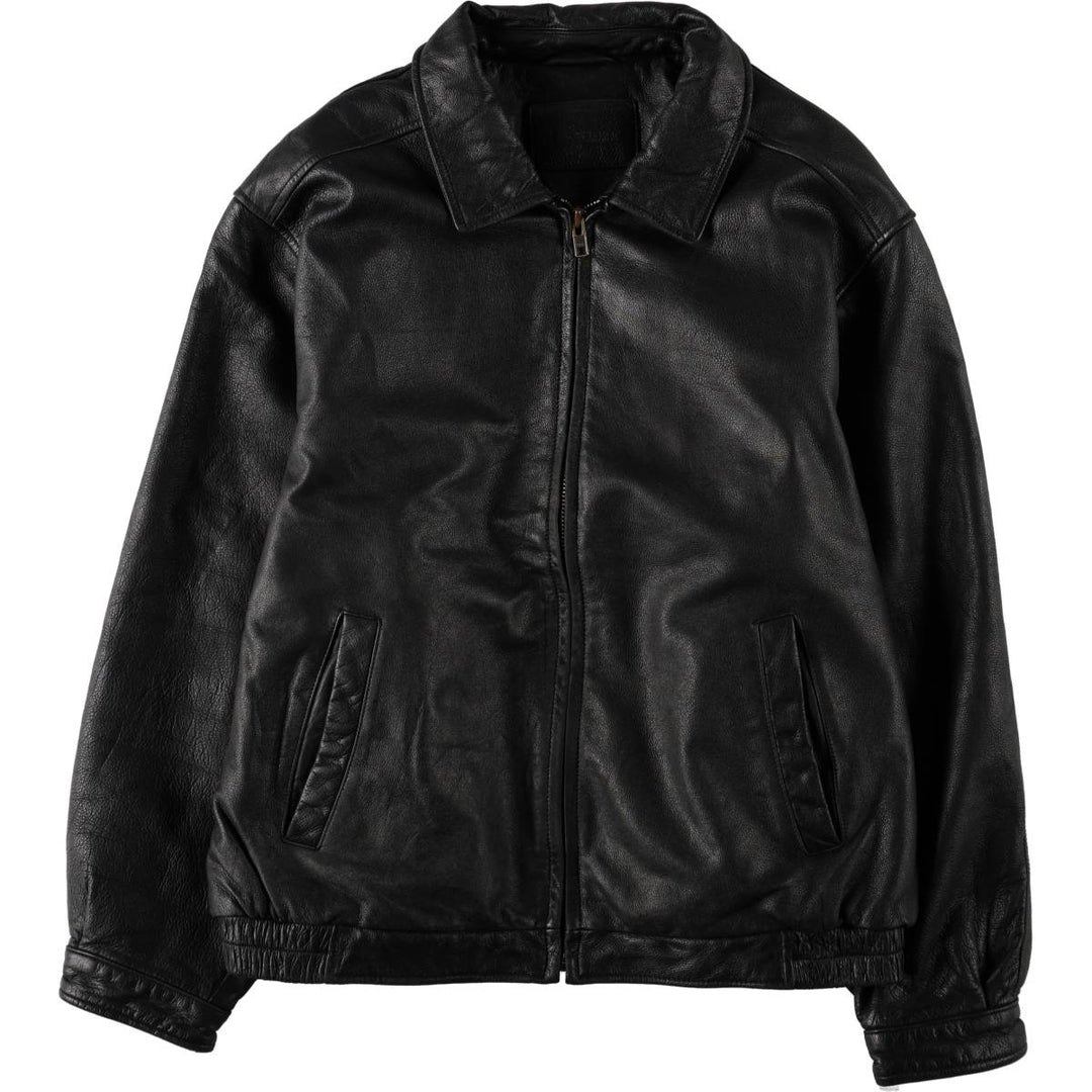 Swing-top type padded leather blouson, men's size L genuine leather black type Vintage Second Hand