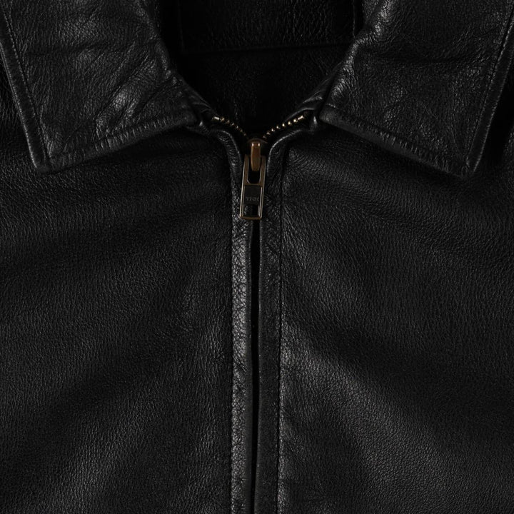 Swing-top type padded leather blouson, men's size L genuine leather black type Vintage Second Hand