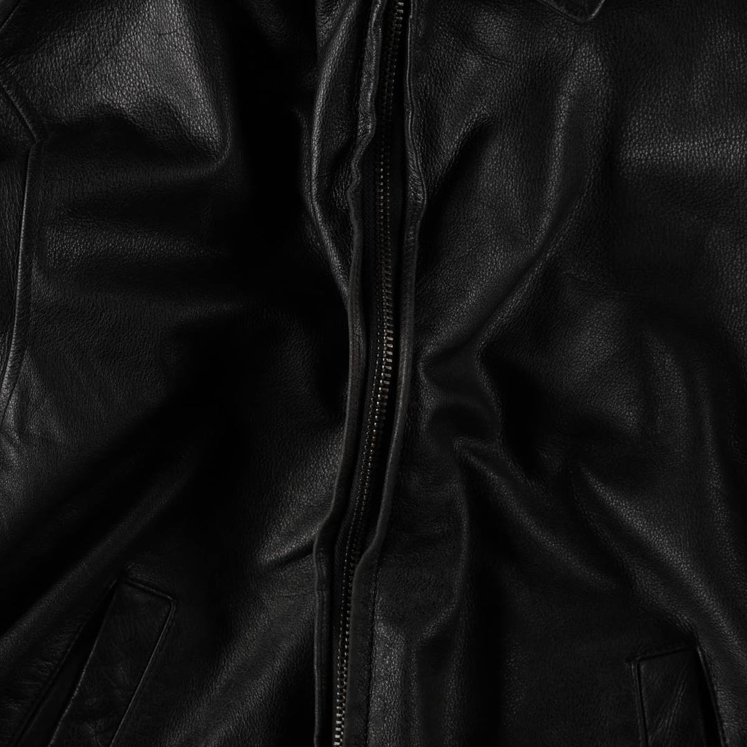 Swing-top type padded leather blouson, men's size L genuine leather black type Vintage Second Hand