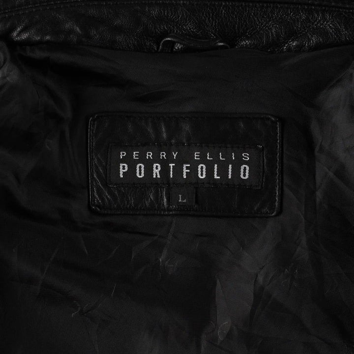 1990'S Perry Ellis PORTFOLIO Leather Jacket, Men's Size L (approx.), Vintage genuine leather black type Vintage Second Hand