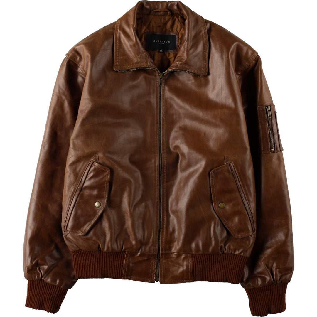 Superior Leather Blouson, Men's Size XL genuine leather brown type Vintage Second Hand