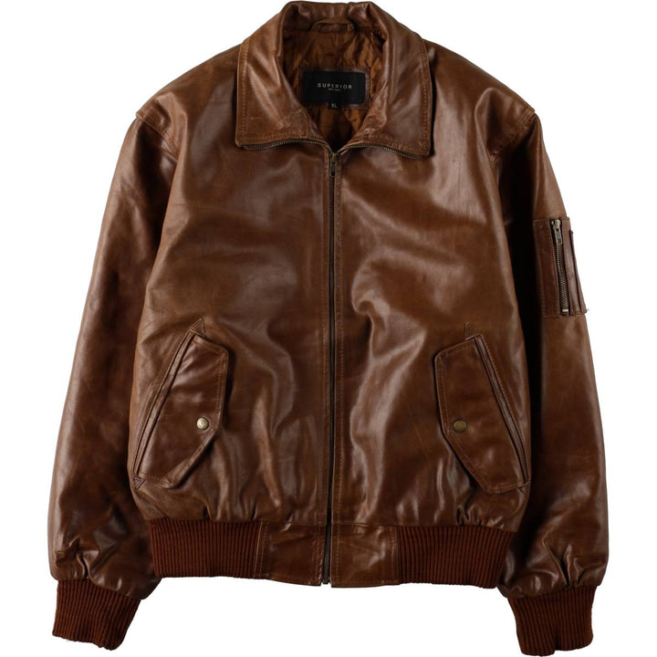 Superior Leather Blouson, Men's Size XL genuine leather brown type Vintage Second Hand