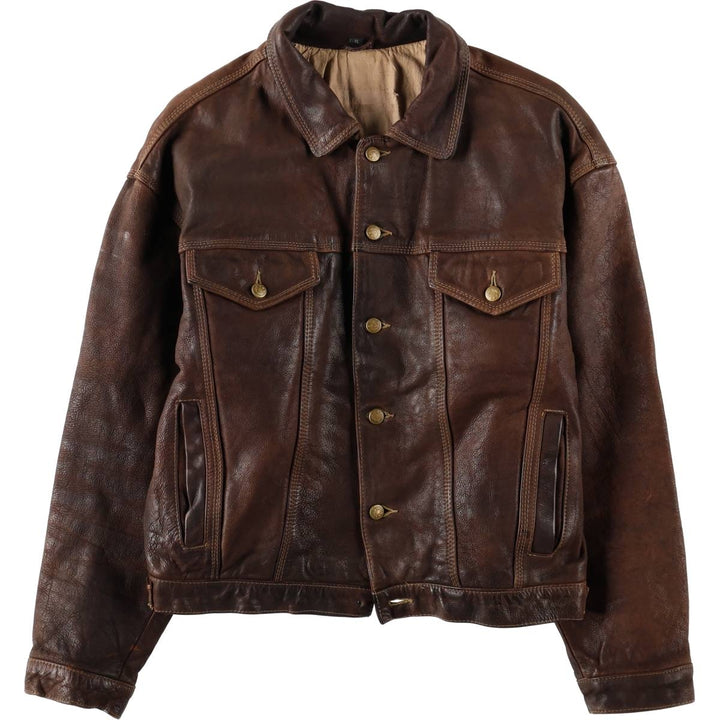Leather blouson, men's size L Genuine Leather Calfskin brown type Vintage Second Hand
