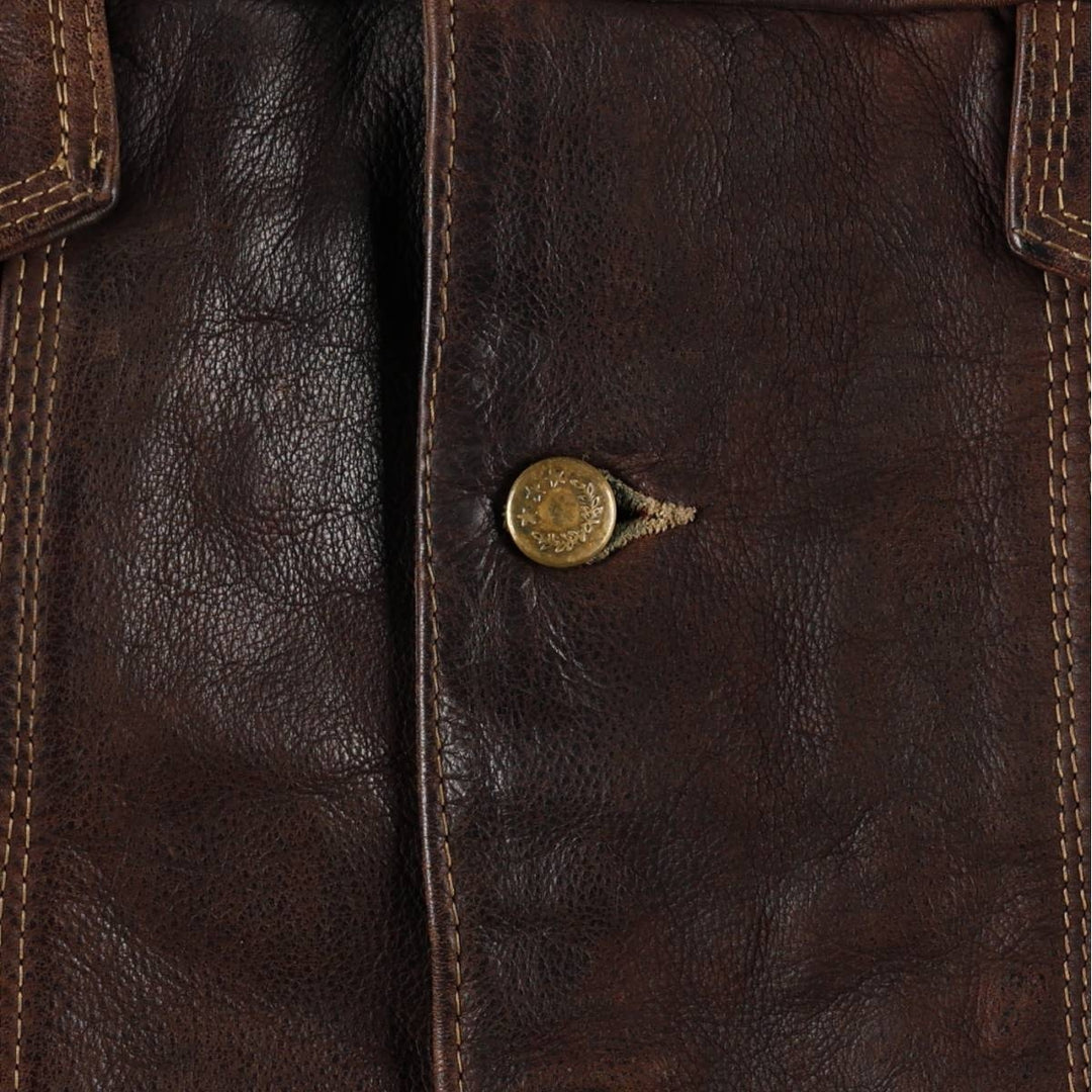 Leather blouson, men's size L Genuine Leather Calfskin brown type Vintage Second Hand