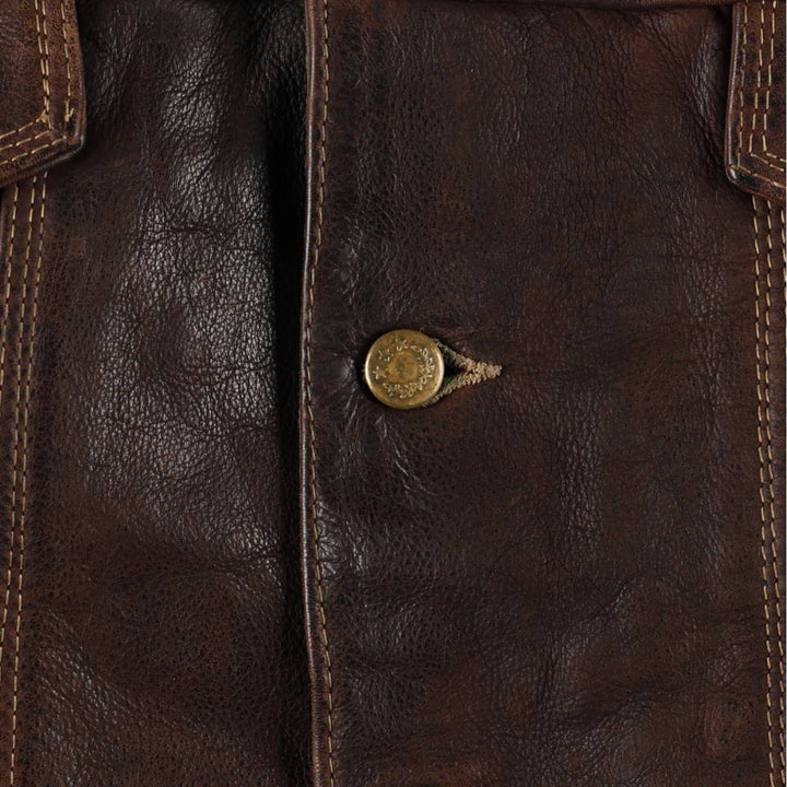 Leather blouson, men's size L Genuine Leather Calfskin brown type Vintage Second Hand