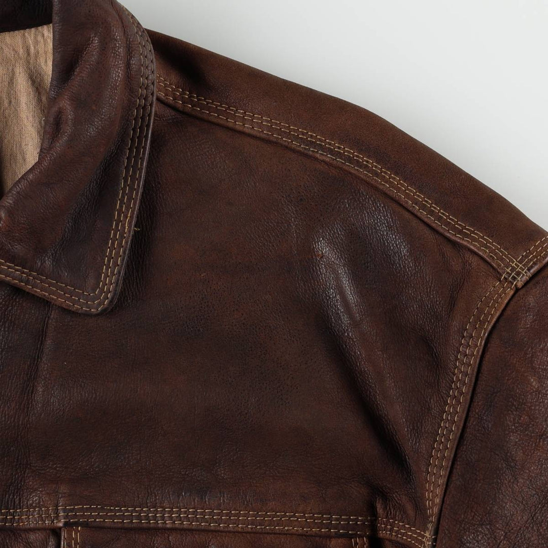 Leather blouson, men's size L Genuine Leather Calfskin brown type Vintage Second Hand