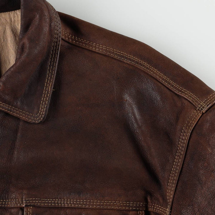 Leather blouson, men's size L Genuine Leather Calfskin brown type Vintage Second Hand