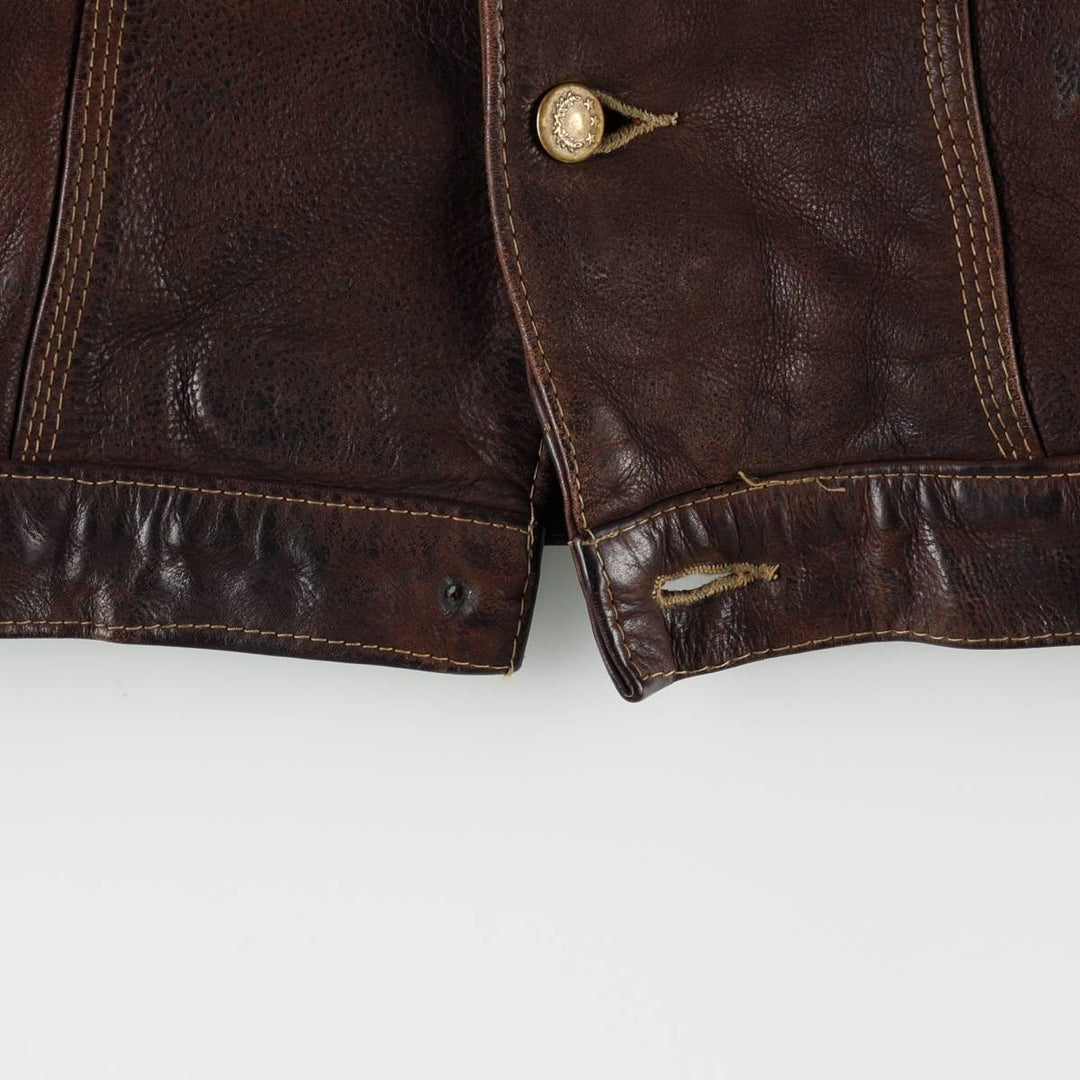 Leather blouson, men's size L Genuine Leather Calfskin brown type Vintage Second Hand