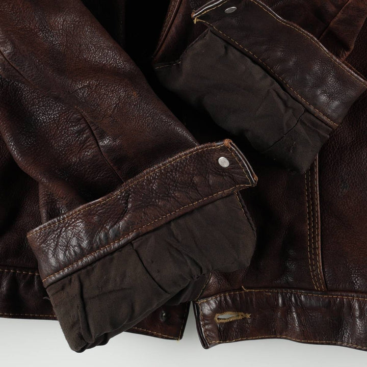 Leather blouson, men's size L Genuine Leather Calfskin brown type Vintage Second Hand