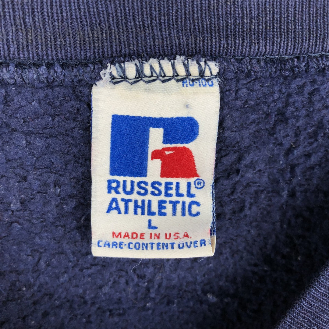 90'S Russell College Sweatshirt, Made in USA, Men's L, Vintage cotton navy blue type Vintage Second Hand