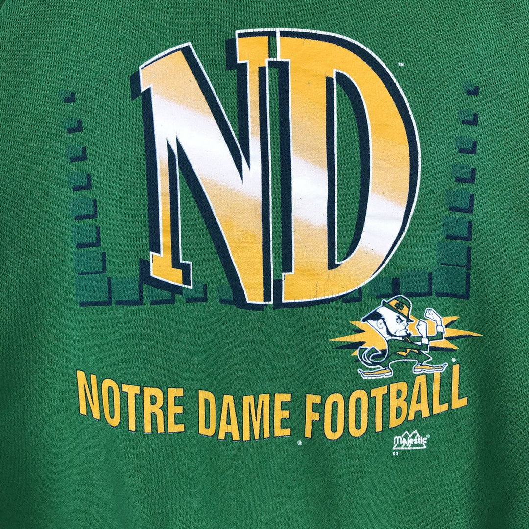 Majestic Notre Dame University Fighting Irish College Character Sweatshirt (Made in USA) cotton green type Vintage Second Hand