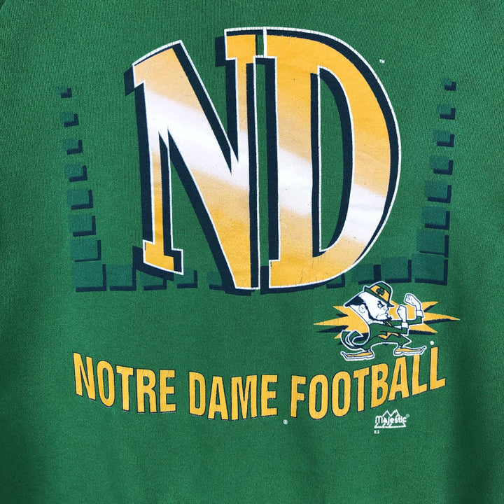 Majestic Notre Dame University Fighting Irish College Character Sweatshirt (Made in USA) cotton green type Vintage Second Hand