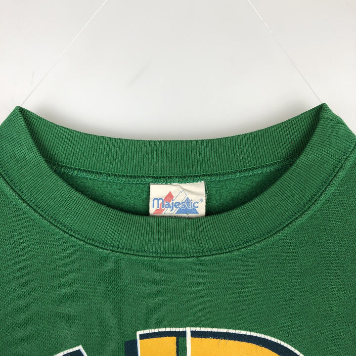 Majestic Notre Dame University Fighting Irish College Character Sweatshirt (Made in USA) cotton green type Vintage Second Hand
