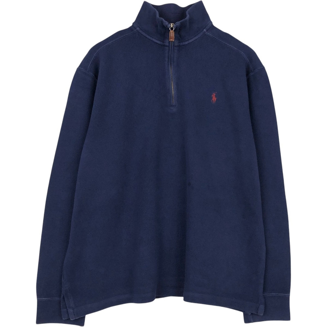 Ralph Lauren POLO by Ralph Lauren Half-Zip Sweatshirt, Men's Size L cotton navy blue type Vintage Second Hand