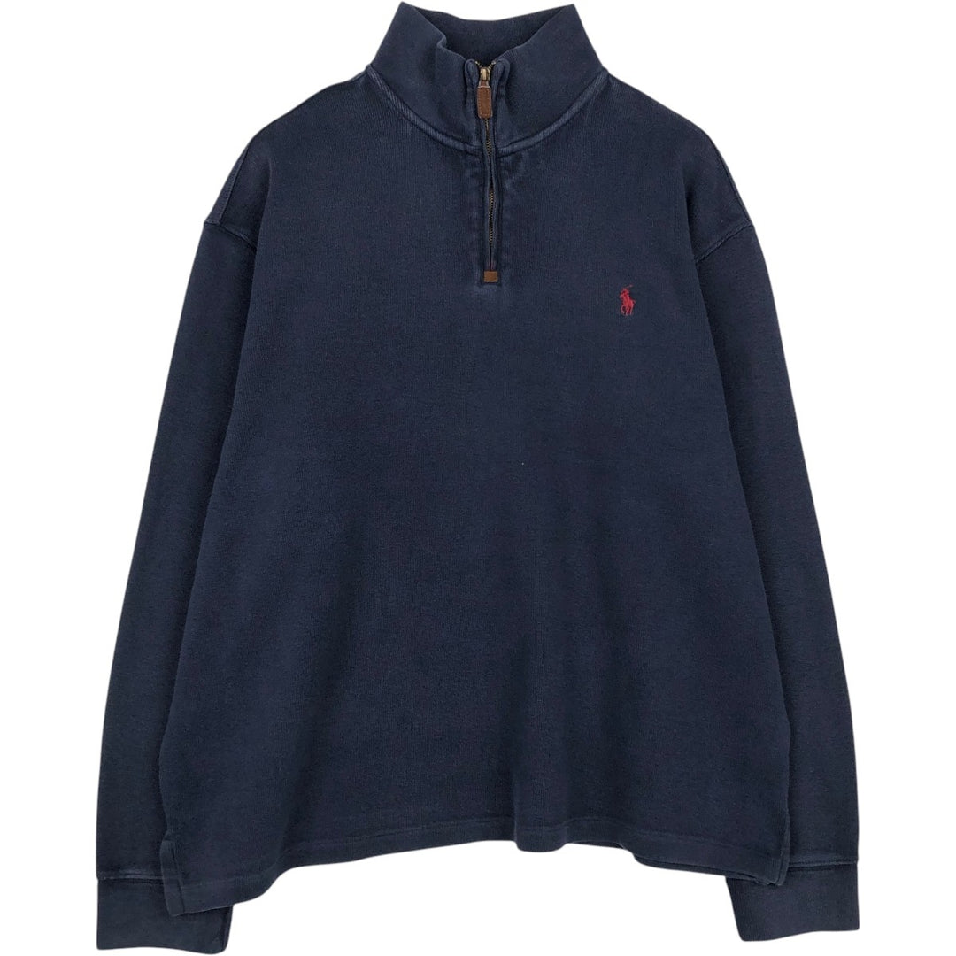 Ralph Lauren POLO RALPH LAUREN Half-Zip Sweatshirt, Men's XL cotton navy blue type Vintage Second Hand