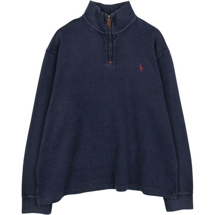 Ralph Lauren POLO RALPH LAUREN Half-Zip Sweatshirt, Men's XL cotton navy blue type Vintage Second Hand