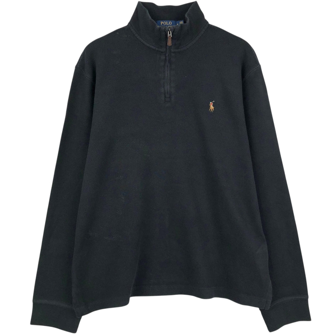 Ralph Lauren ESTATE RIB Half-Zip Sweatshirt (Men's Size M) cotton black type Vintage Second Hand