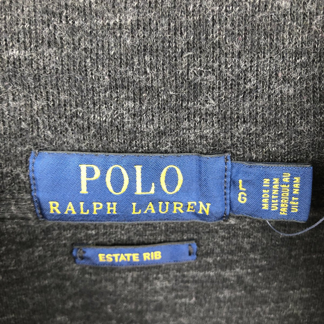 Ralph Lauren ESTATE RIB Half-Zip Sweatshirt (Men's Size L) cotton Charcoal Vintage Second Hand
