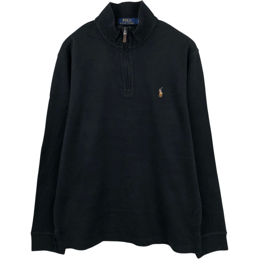 Ralph Lauren ESTATE RIB Half-Zip Sweatshirt (Men's Size L) cotton black type Vintage Second Hand