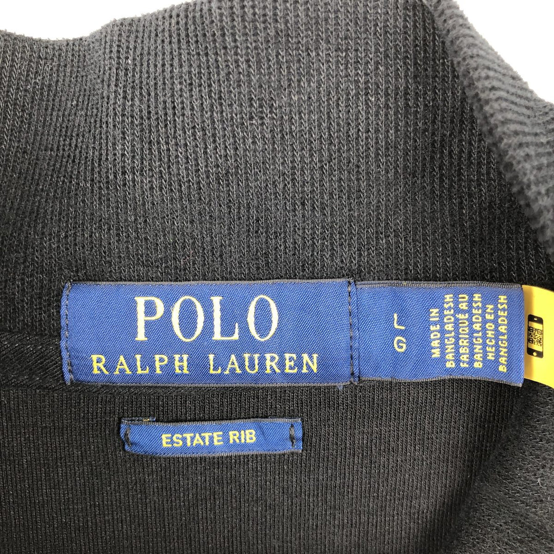 Ralph Lauren ESTATE RIB Half-Zip Sweatshirt (Men's Size L) cotton black type Vintage Second Hand