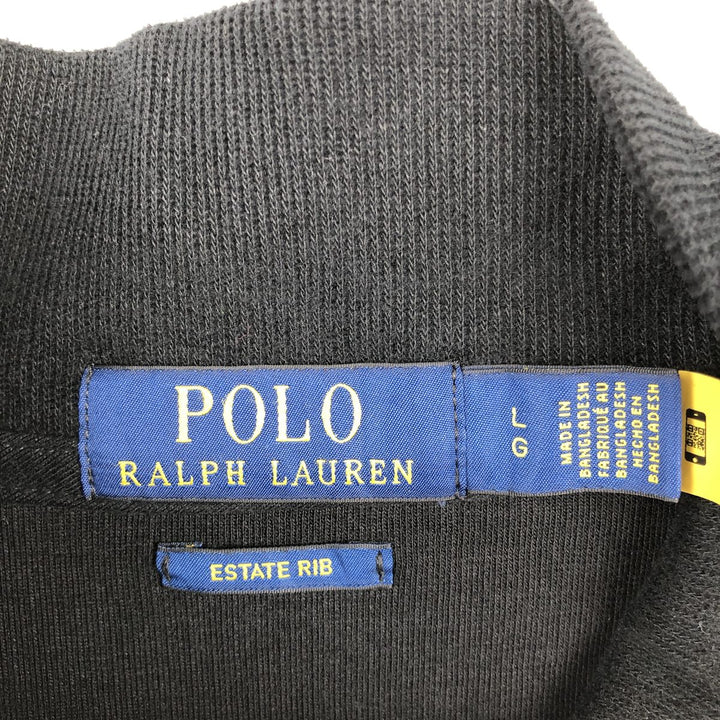 Ralph Lauren ESTATE RIB Half-Zip Sweatshirt (Men's Size L) cotton black type Vintage Second Hand