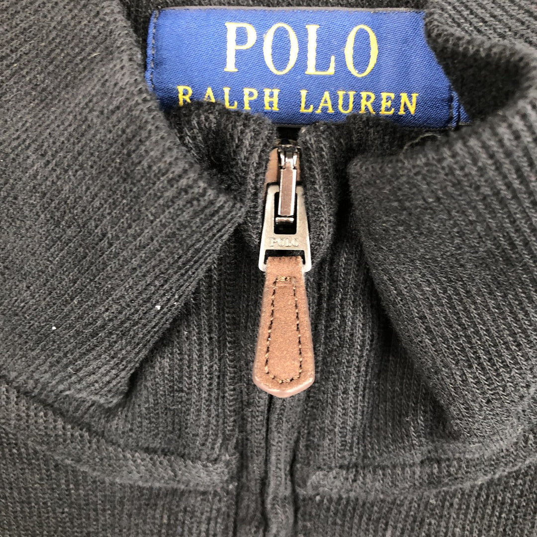 Ralph Lauren ESTATE RIB Half-Zip Sweatshirt (Men's Size L) cotton black type Vintage Second Hand