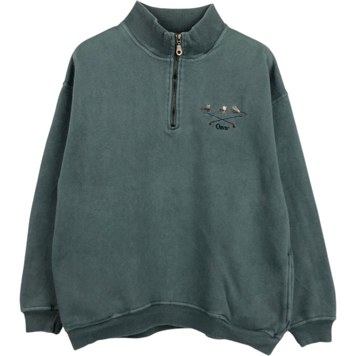~90'S Orvis Half-Zip Sweatshirt, Made in USA, Men's Size L (Equivalent), Vintage cotton green type Vintage Second Hand