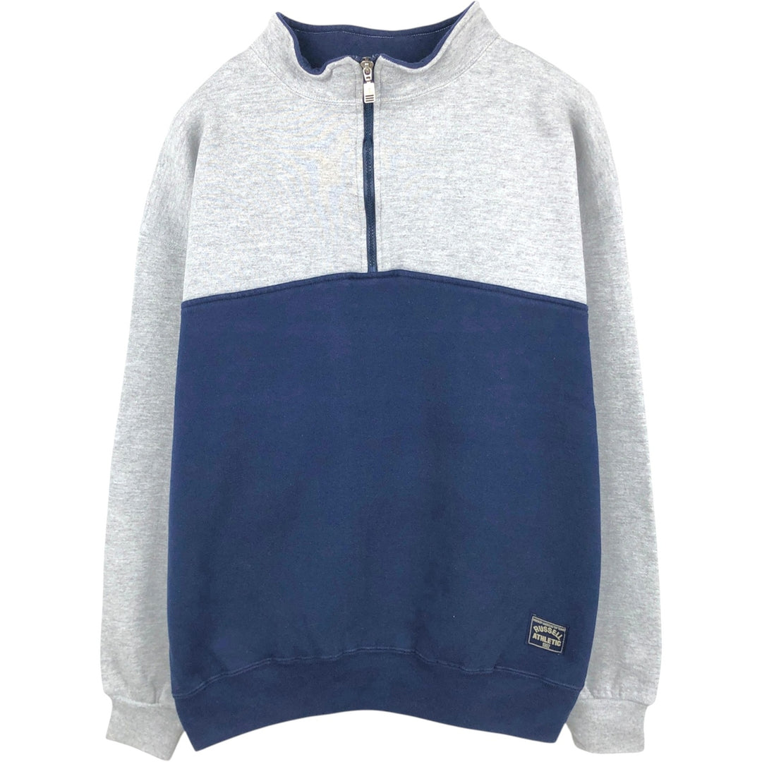 90'S Russell Athletic Two-Tone Half-Zip Sweatshirt, Made in USA, Men's XXL (approx.), Vintage cotton gray type Vintage Second Hand