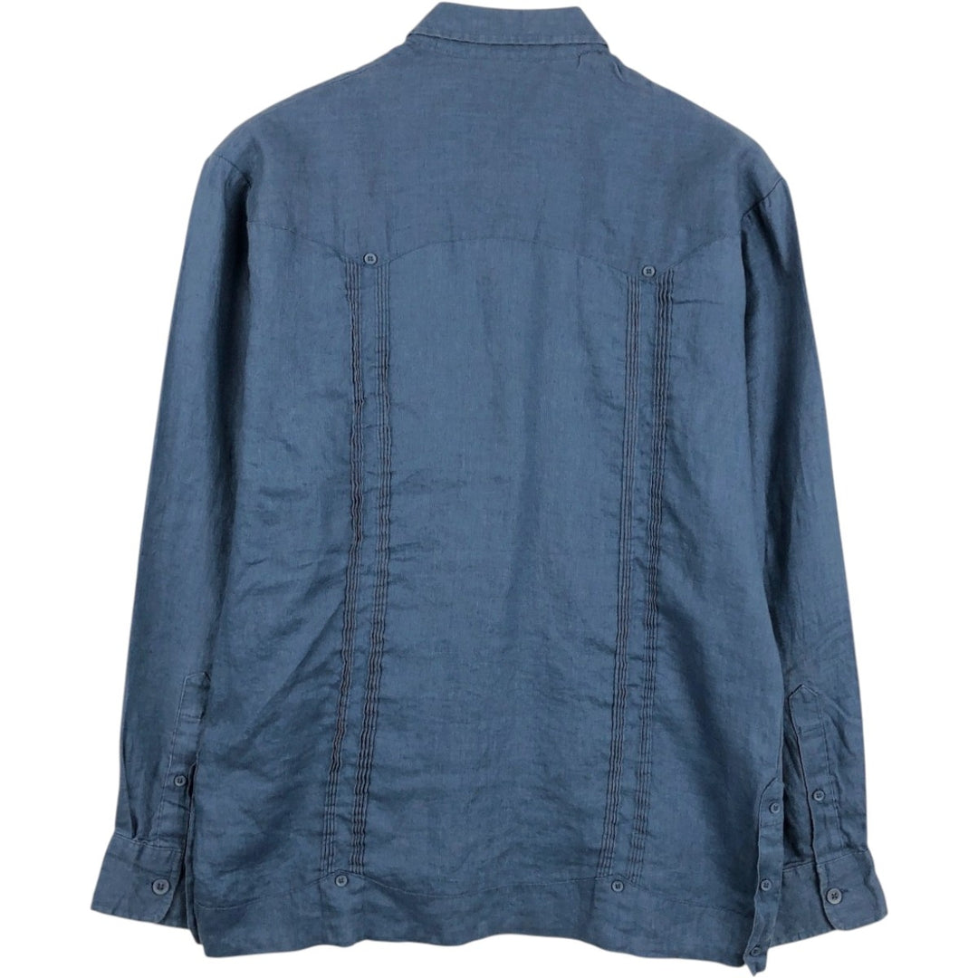 CUBAVERA Long-Sleeve Mexican Shirt, Cuban Shirt, Boxy Shirt, Men's Size S (approx.) linen navy blue type Vintage Second Hand