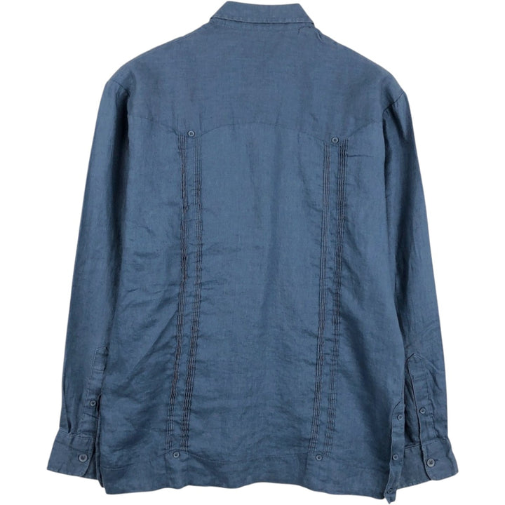 CUBAVERA Long-Sleeve Mexican Shirt, Cuban Shirt, Boxy Shirt, Men's Size S (approx.) linen navy blue type Vintage Second Hand