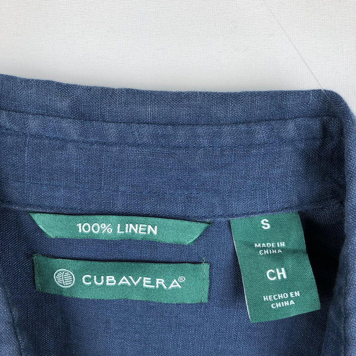 CUBAVERA Long-Sleeve Mexican Shirt, Cuban Shirt, Boxy Shirt, Men's Size S (approx.) linen navy blue type Vintage Second Hand