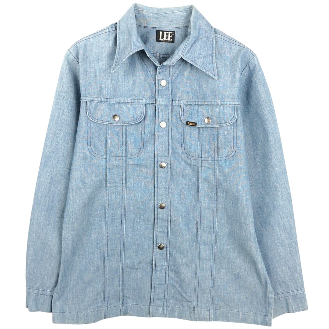 1970'S Lee Long-Sleeve Shirt Jacket, Made in USA, Men's Size M (approx.), Vintage cotton blue type Vintage Second Hand