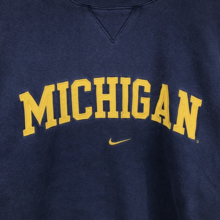 Nike TEAM MICHIGAN University of Michigan Logo Sweatshirt (Men's Size L) cotton navy blue type Vintage Second Hand