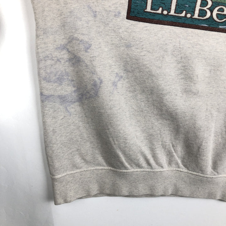 2000'S LLBean One-Point Logo Sweatshirt, Men's Size L (approx.) cotton pale white type Vintage Second Hand