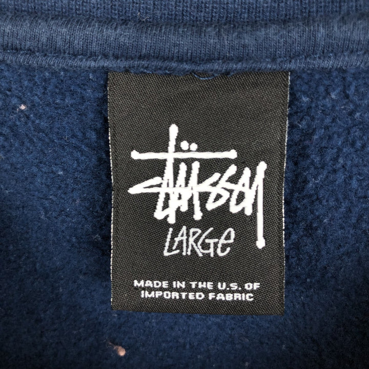 90'S Stussy logo sweatshirt, made in USA, men's size L equivalent, vintage. cotton Navy blue Vintage Second Hand