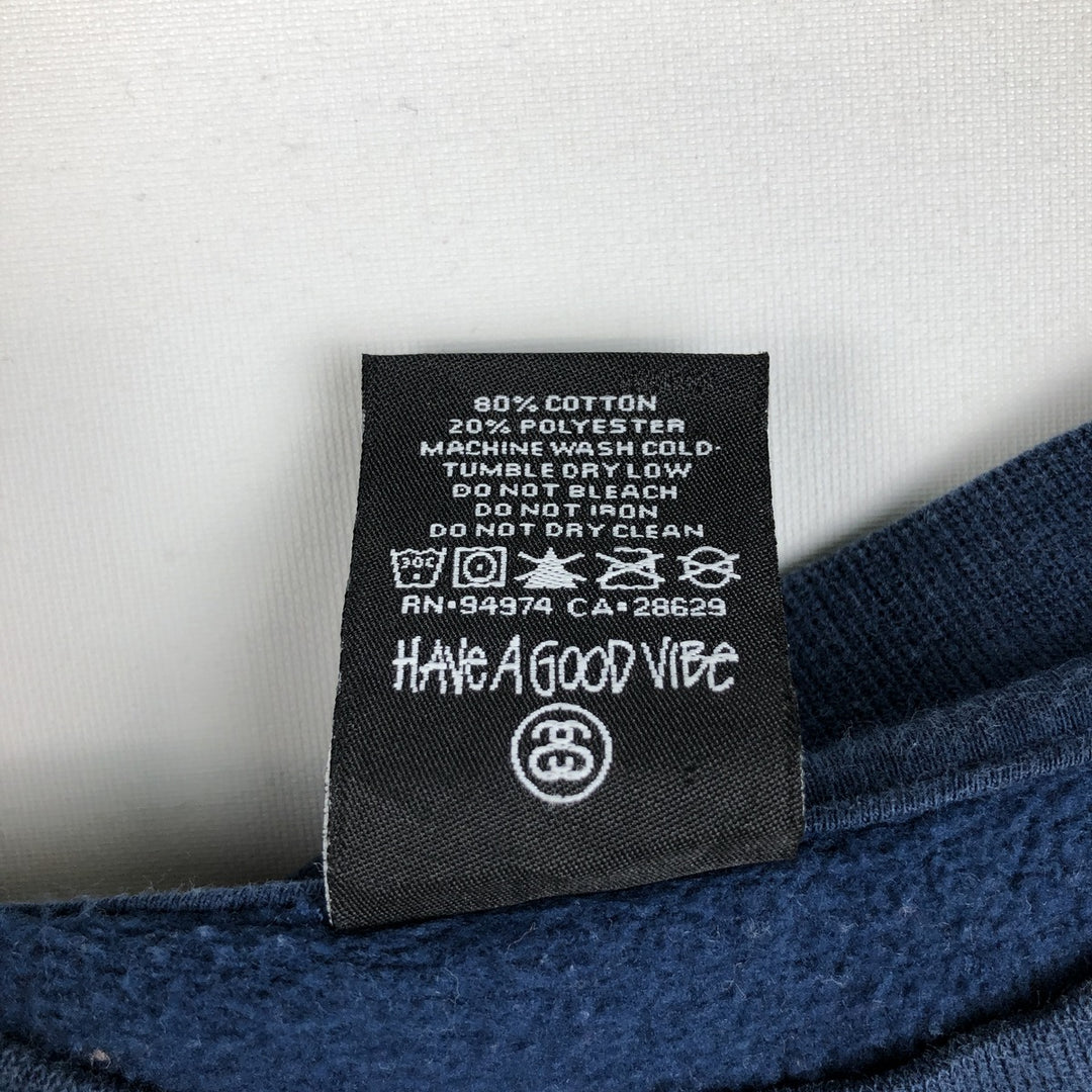 90'S Stussy logo sweatshirt, made in USA, men's size L equivalent, vintage. cotton Navy blue Vintage Second Hand