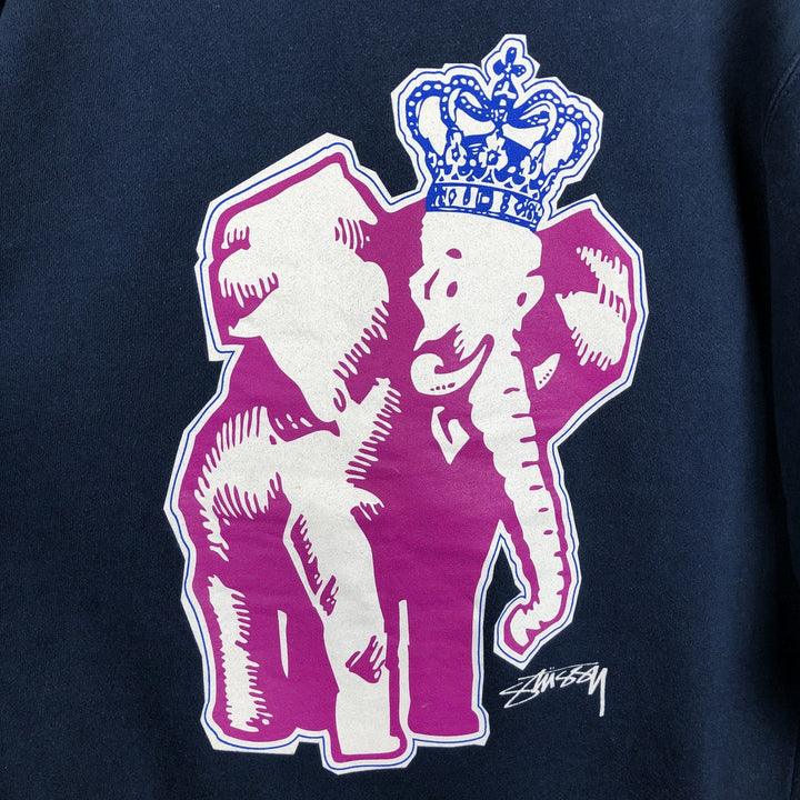 90'S Stussy logo sweatshirt, made in USA, men's size L equivalent, vintage. cotton Navy blue Vintage Second Hand