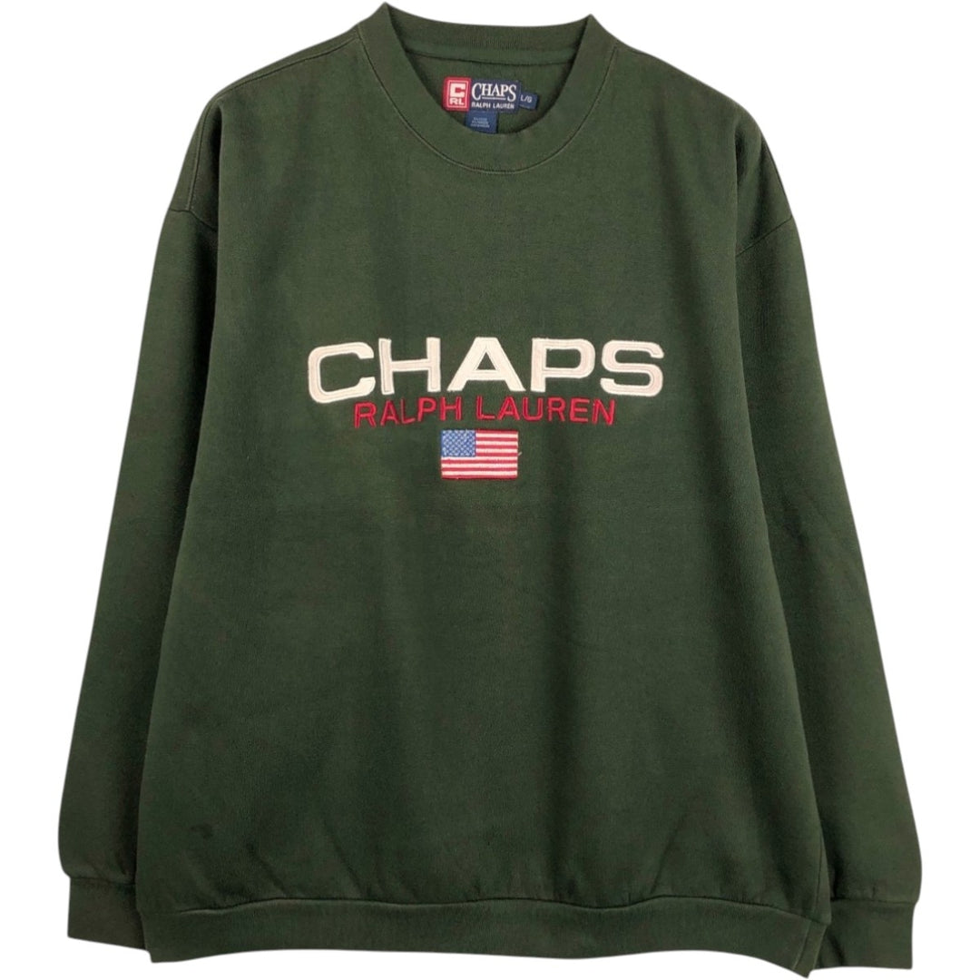 90'S Ralph Lauren CHAPS Plain Blank Sweatshirt, Men's Size L (approx.), Vintage cotton dark green Vintage Second Hand