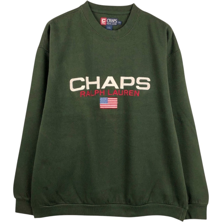 90'S Ralph Lauren CHAPS Plain Blank Sweatshirt, Men's Size L (approx.), Vintage cotton dark green Vintage Second Hand