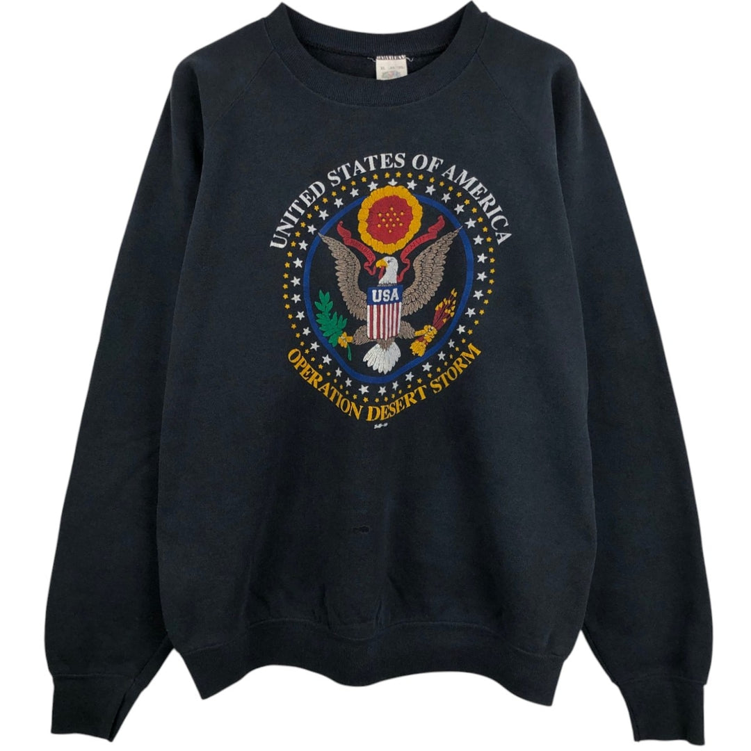 90'S Fruit of the Loom Gulf War Print Sweatshirt, Made in USA, Men's XL equivalent, Vintage cotton black type Vintage Second Hand