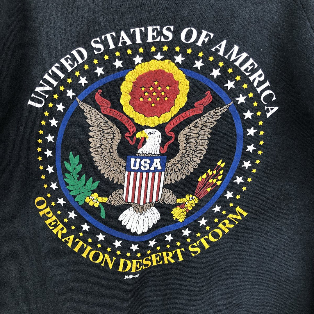 90'S Fruit of the Loom Gulf War Print Sweatshirt, Made in USA, Men's XL equivalent, Vintage cotton black type Vintage Second Hand