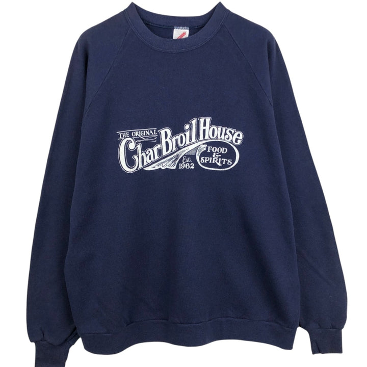 90'S Jerzees Printed Sweatshirt, Made in USA, Men's XL, Vintage unclear navy blue type Vintage Second Hand