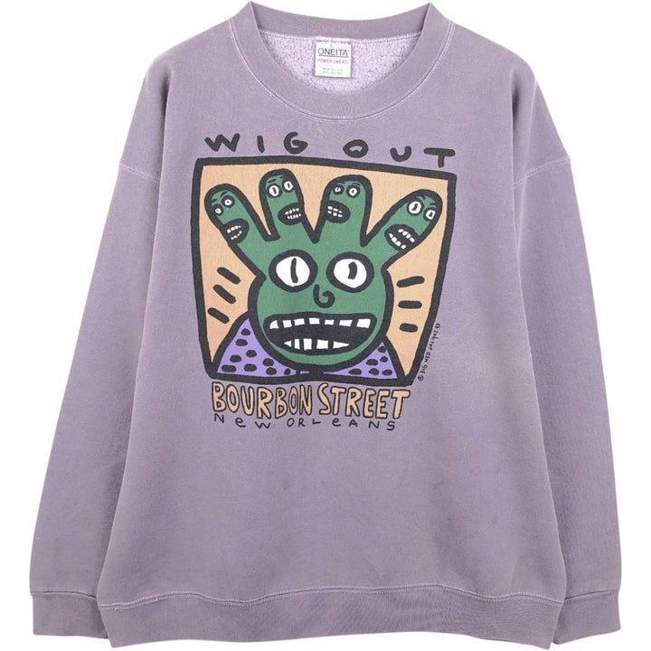 90'S ONEITA POWER-SWEATS Printed Sweatshirt, Made in USA, Men's XXL equivalent, Vintage cotton purple type Vintage Second Hand