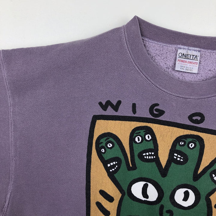90'S ONEITA POWER-SWEATS Printed Sweatshirt, Made in USA, Men's XXL equivalent, Vintage cotton purple type Vintage Second Hand