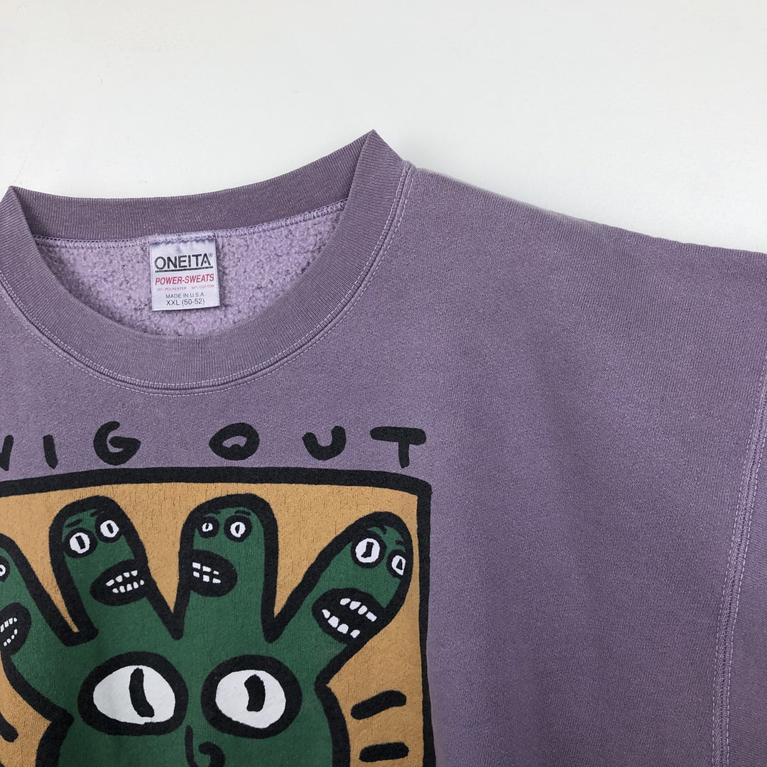 90'S ONEITA POWER-SWEATS Printed Sweatshirt, Made in USA, Men's XXL equivalent, Vintage cotton purple type Vintage Second Hand