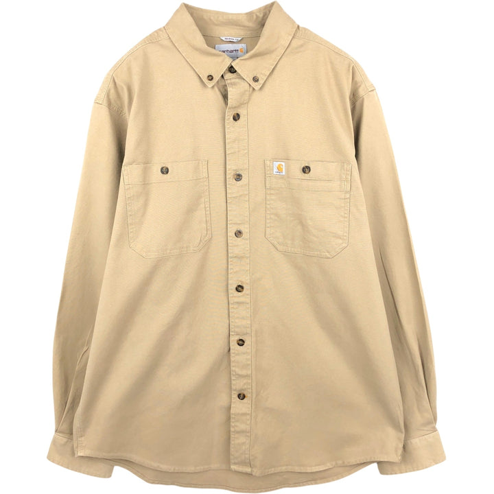 Carhartt Relaxed Fit Long Sleeve Button-Down Work Shirt, Men's Size L unclear beige type brown Vintage Second Hand