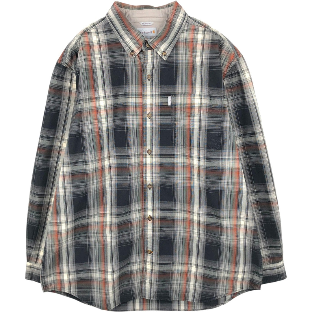 Carhartt Relaxed Fit Long Sleeve Button Down Work Shirt, Men's XL cotton Charcoal Vintage Second Hand