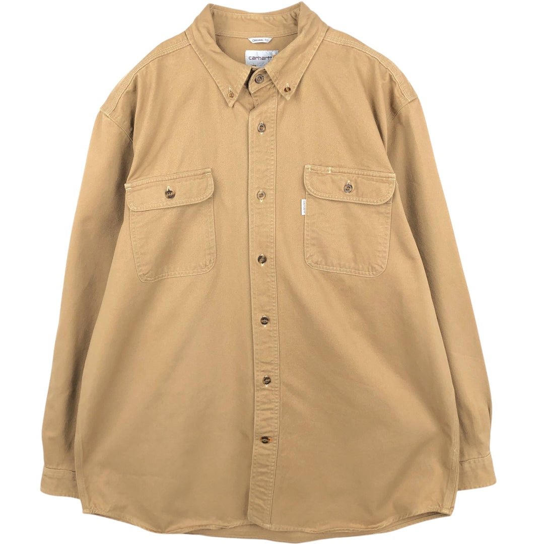 Carhartt ORIGINAL FIT long sleeve button-down work shirt, men's XL size cotton Khaki type brown Vintage Second Hand
