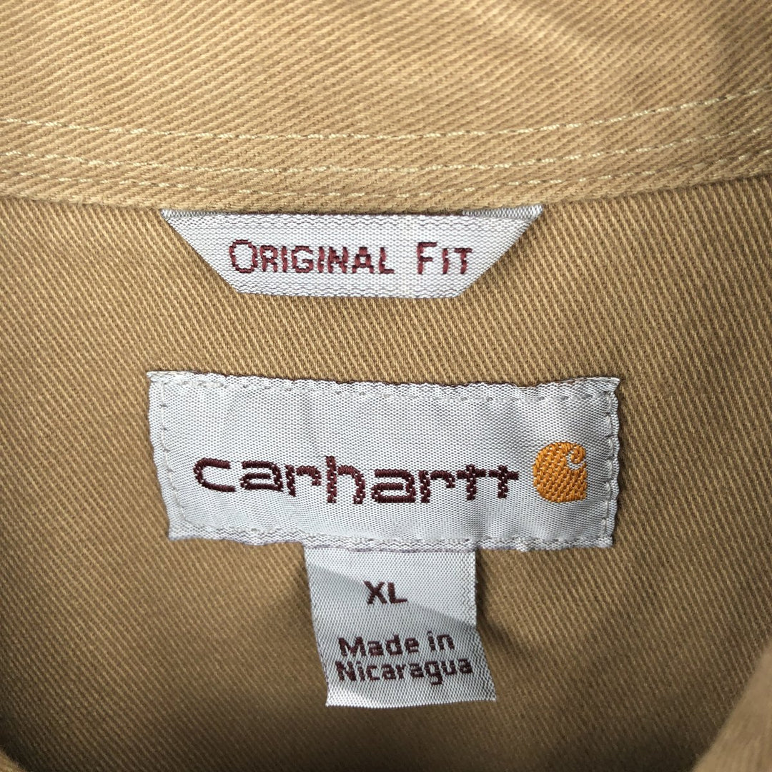Carhartt ORIGINAL FIT long sleeve button-down work shirt, men's XL size cotton Khaki type brown Vintage Second Hand