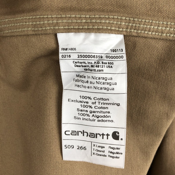 Carhartt ORIGINAL FIT long sleeve button-down work shirt, men's XL size cotton Khaki type brown Vintage Second Hand